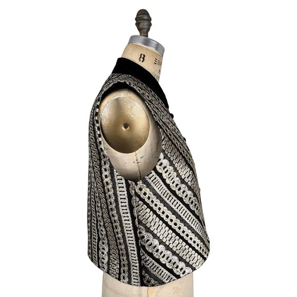 Doncaster Womens Velvet Metallic Jacquard Vest Sz 8 Gold Silver Evening Shimmer - Picture 2 of 15